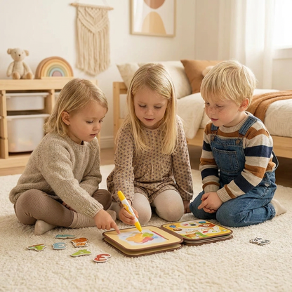 2-i-1 Magisk Montessori Sagobok För Färgläggning Och Lek