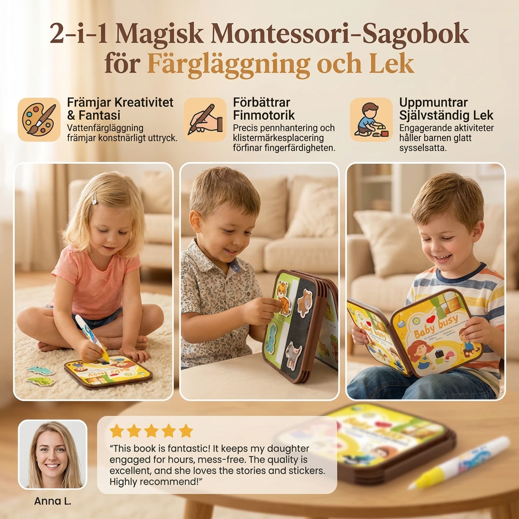 2-i-1 Magisk Montessori Sagobok För Färgläggning Och Lek