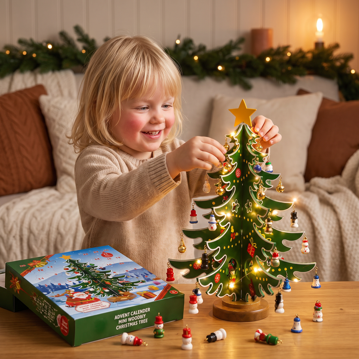 24-Dagars Adventskalender med Mini-Julgransdekorationer för Barn