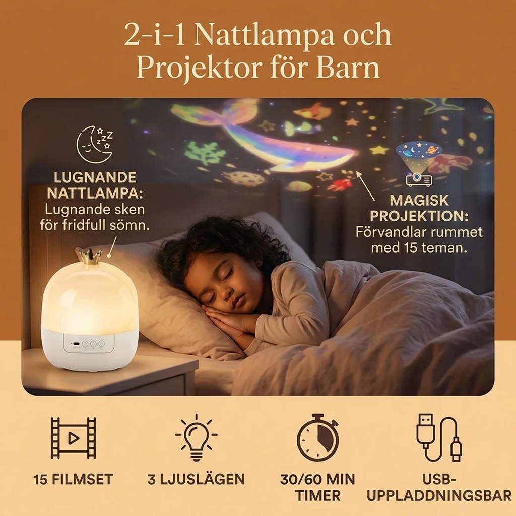 2-i-1 Nattlampa Och Projektor För Barn