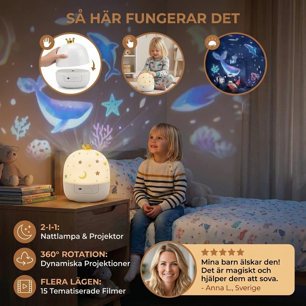 2-i-1 Nattlampa Och Projektor För Barn