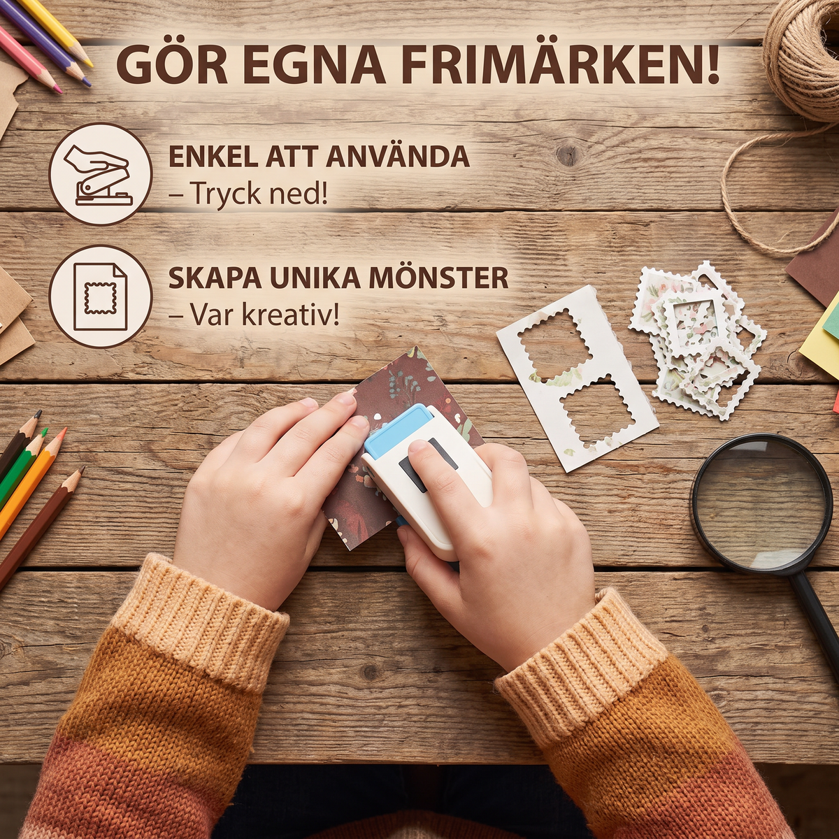 DIY Pappersstans I Frimärkesdesign För Barns Pyssel Och Kreativa Projekt