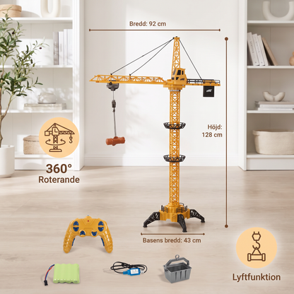 Fjärrstyrd tornkran – 360° roterande byggleksak med lyftfunktion
