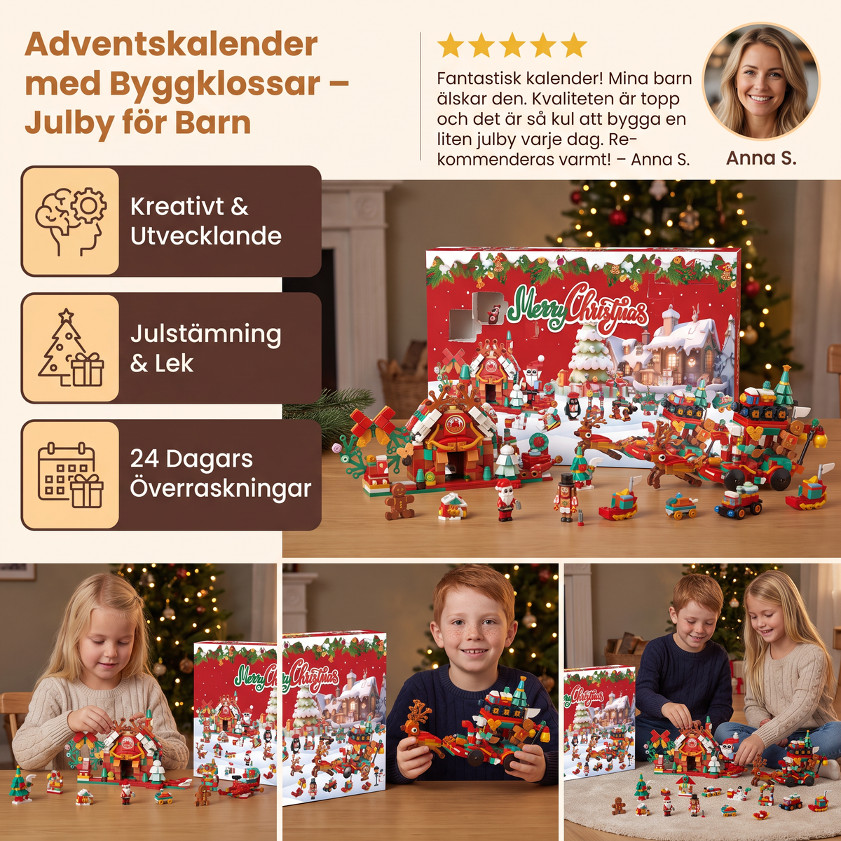 Adventskalender med Byggklossar – Julby för Barn