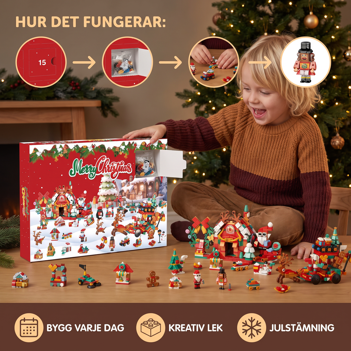 Adventskalender med Byggklossar – Julby för Barn