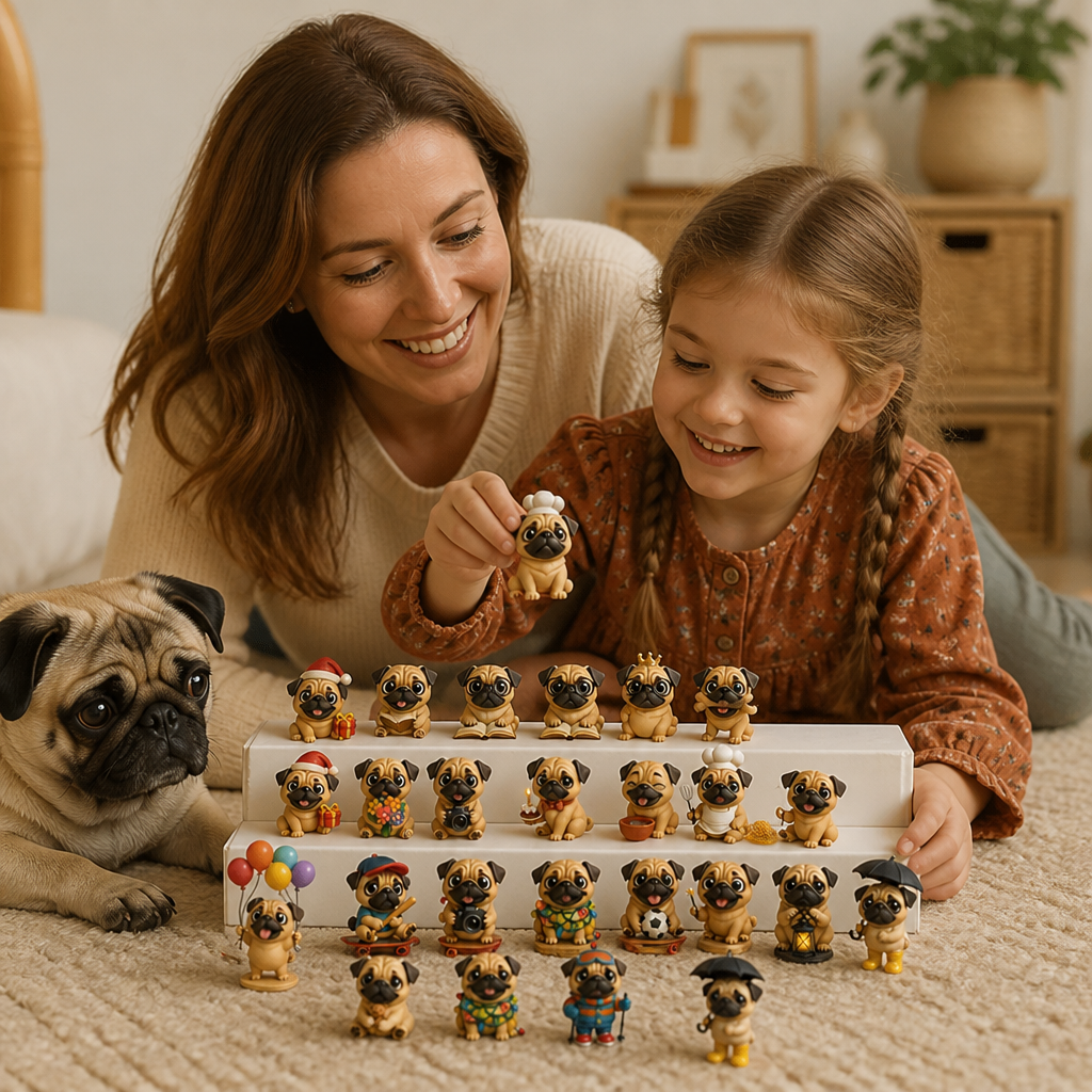 24-dagars adventskalender med mopsfigurer och överraskningar