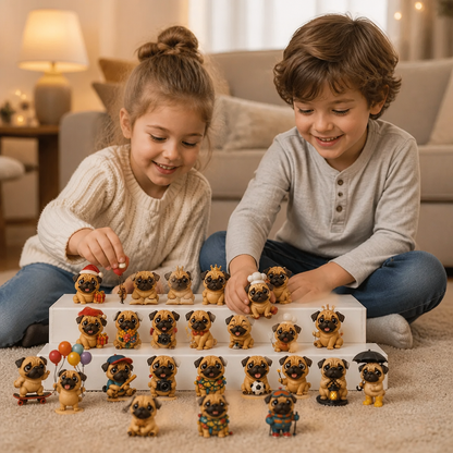 24-dagars adventskalender med mopsfigurer och överraskningar