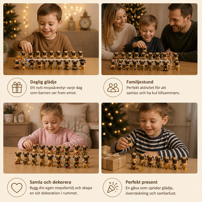 24-dagars adventskalender med mopsfigurer och överraskningar