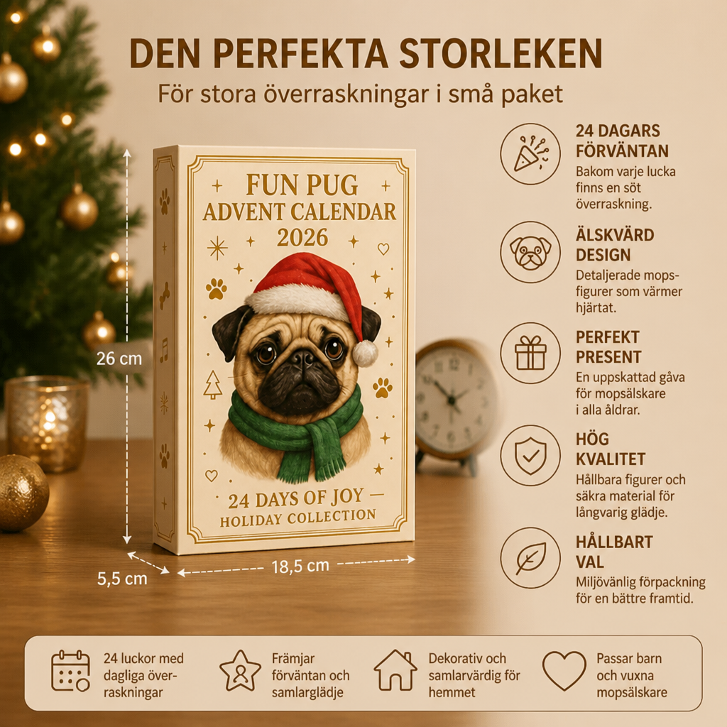 24-dagars adventskalender med mopsfigurer och överraskningar