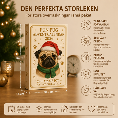 24-dagars adventskalender med mopsfigurer och överraskningar