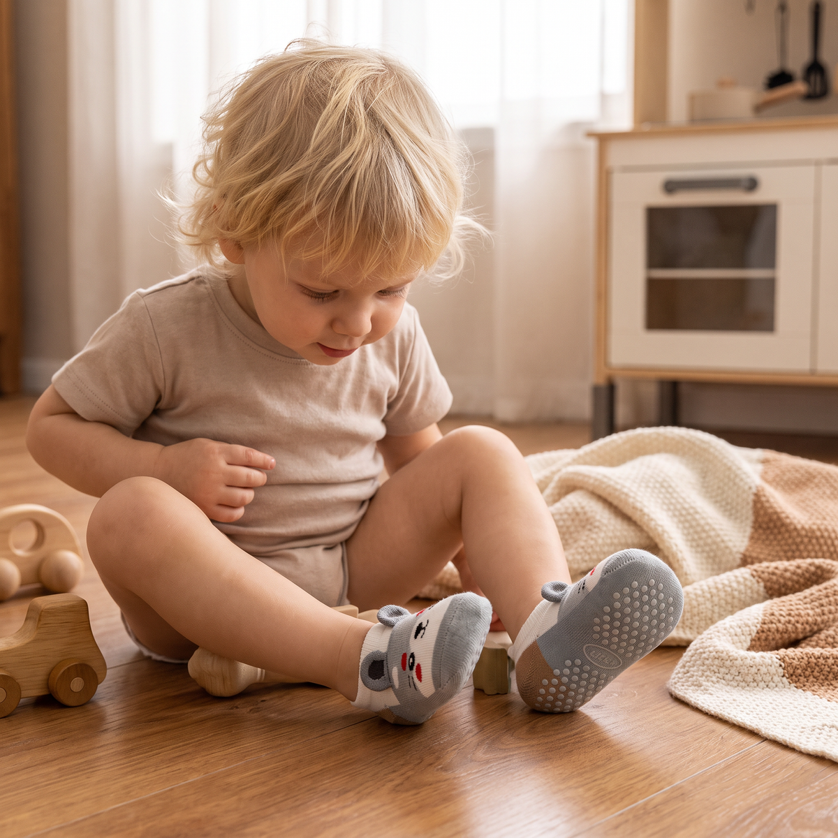 Halkfria sockskor med tecknade motiv för bebisar och småbarn