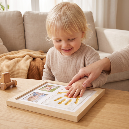 DIY-kit för barn med minnesram för handavtryck – handavtryck och fotovisning
