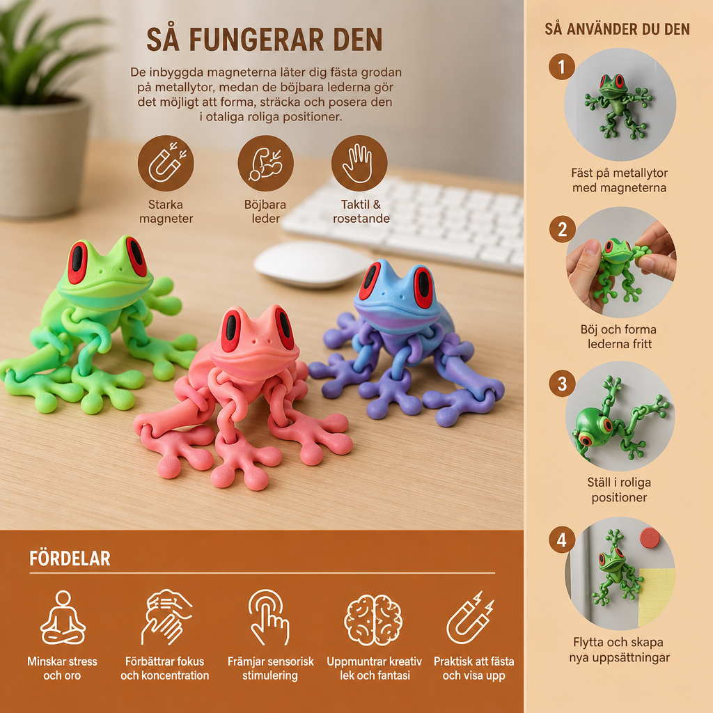 3D-printad magnetisk flexibel groda-fidgetleksak