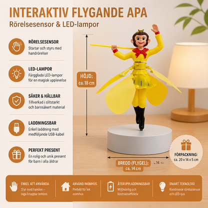 Interaktiv flygande ap-leksak med rörelsesensor och LED-lampor
