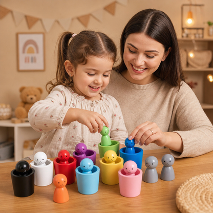 Montessori Färgsorteringskoppar I Trä För Lärande