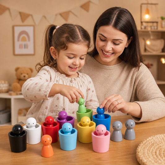 Montessori Färgsorteringskoppar I Trä För Lärande