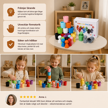Montessori Färgsorteringskoppar I Trä För Lärande