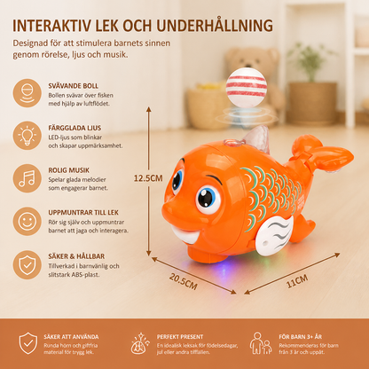 Interaktiv svävande fiskleksak med boll, ljus och musik