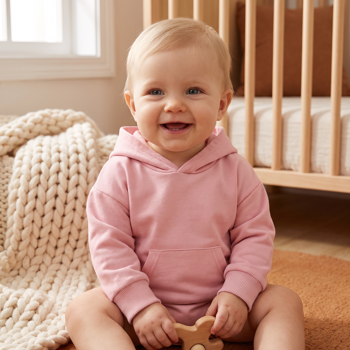 Babyromper med huva – Mjuk långärmad sparkdräkt med framficka