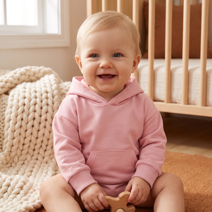 Babyromper med huva – Mjuk långärmad sparkdräkt med framficka