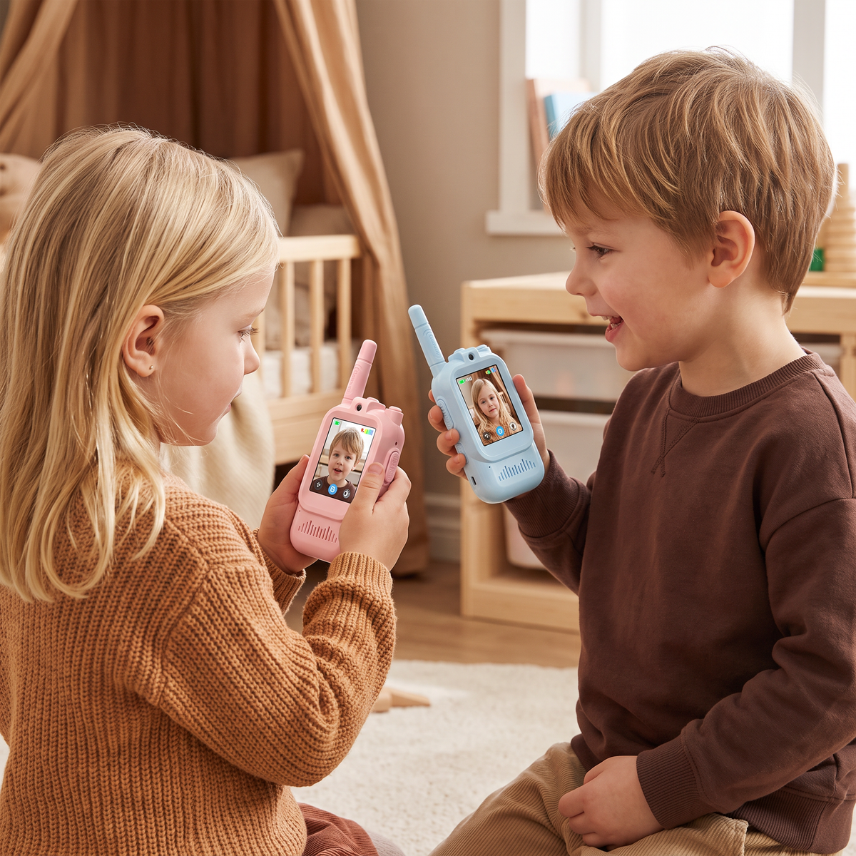 Set 2 Walkie-Talkies Video för Barn – Interkom med Kamera och Skärm