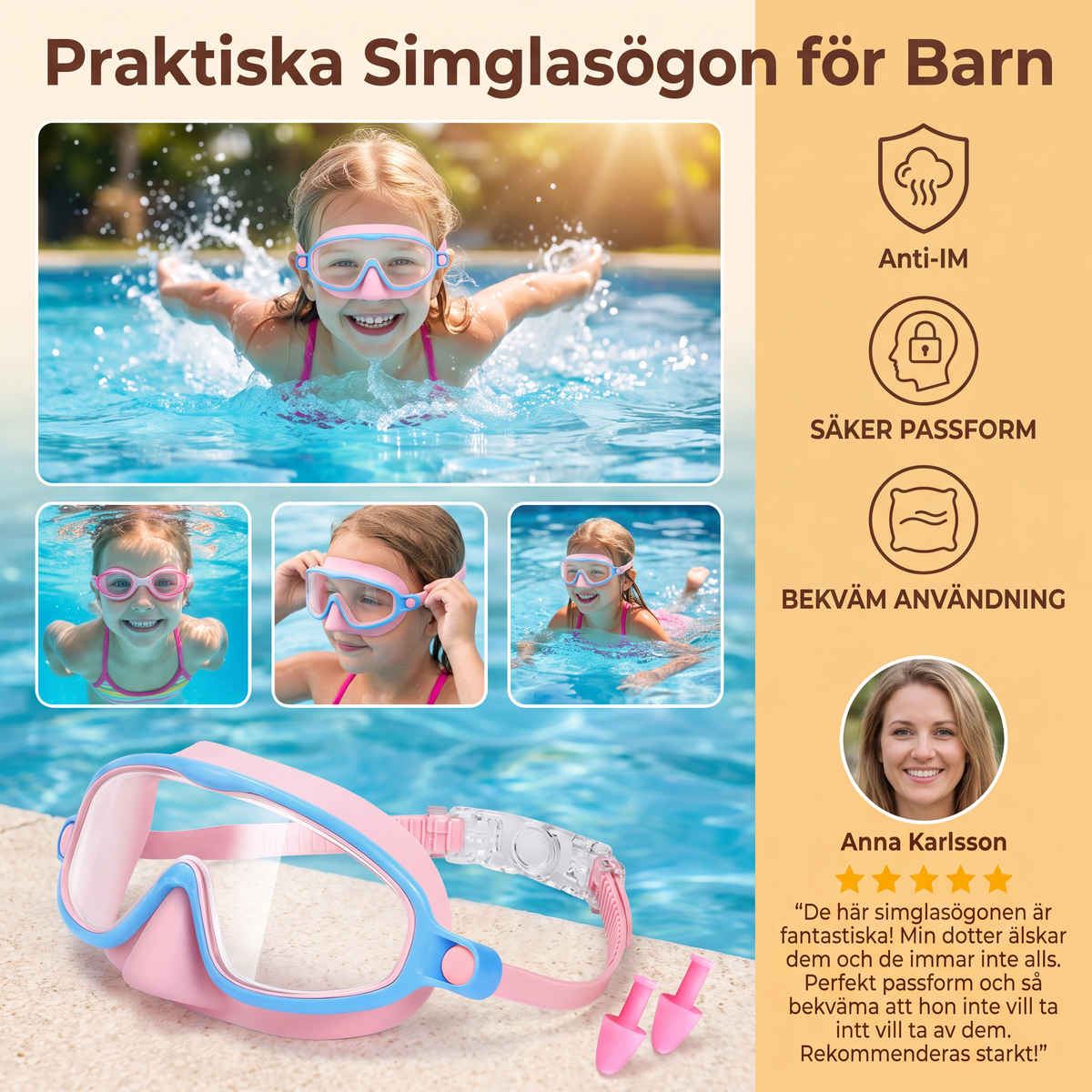 Praktiska Simglasögon för Barn – Anti-Fog, Säker Passform och Bekväm Användning