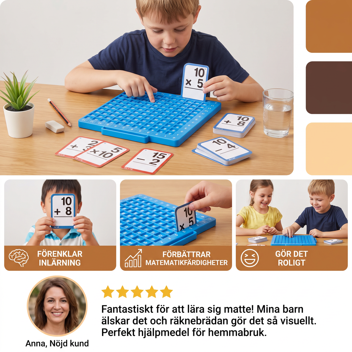 Matematiska lärkort med räknebräda – Addition, subtraktion, multiplikation och division