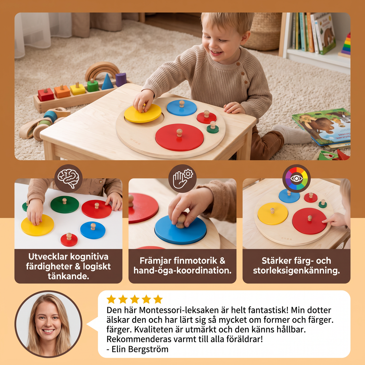 Montessori Träpussel Med Former – Pedagogisk Leksak För Sortering Av Geometri Och Färger För Barn