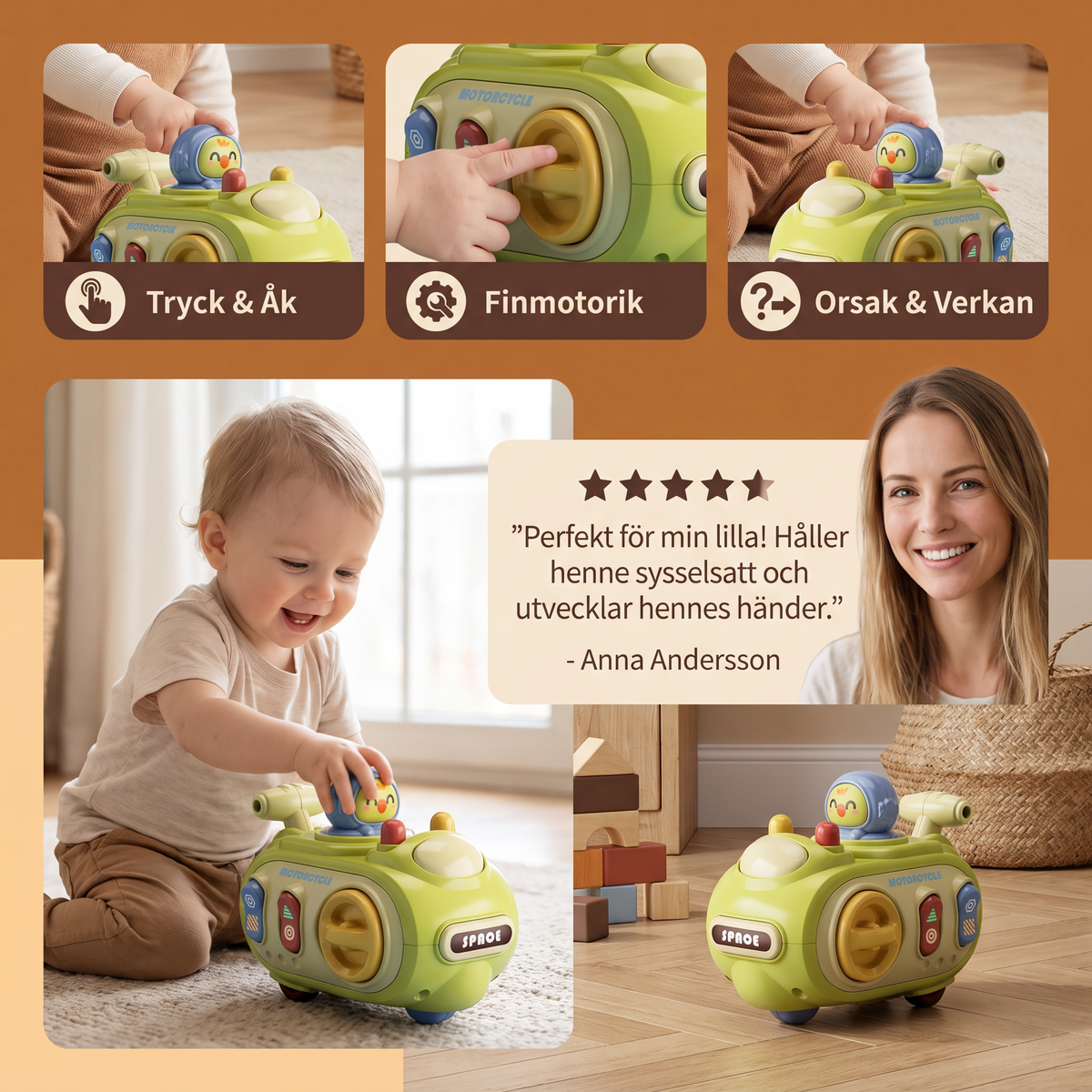 5-i-1 Press & Go Aktivitetsbil för utveckling av finmotoriken