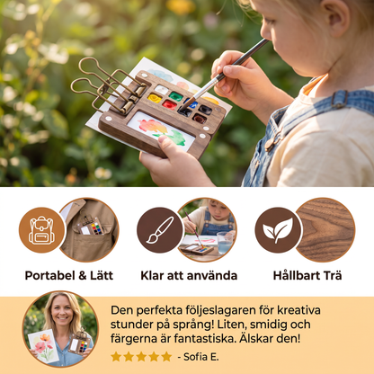 Mini Reseakvarellpalett – Fickformat Målarset med Kompakt Träetui