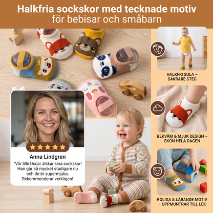 Halkfria sockskor med tecknade motiv för bebisar och småbarn