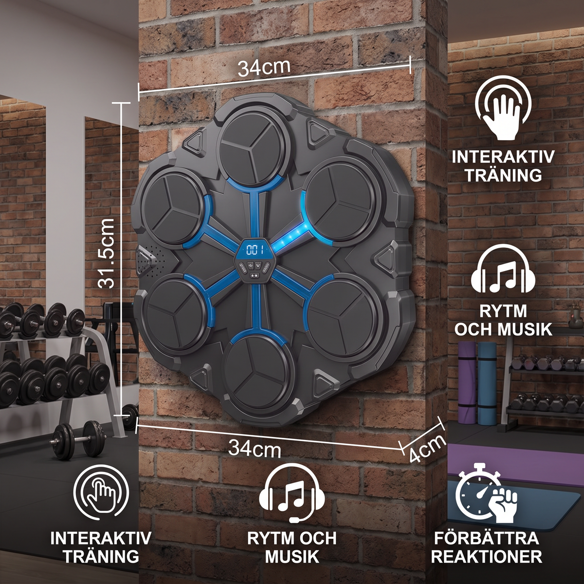 Bluetooth-musikboxningstränare för väggen – Interaktivt boxningsmål med ljus och ljud