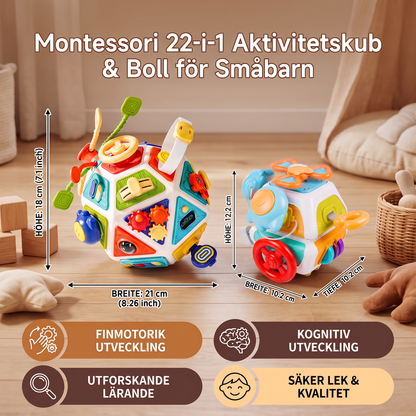 Montessori 22-i-1 Aktivitetskub för Småbarn – Leksak för Motorik och Utforskande