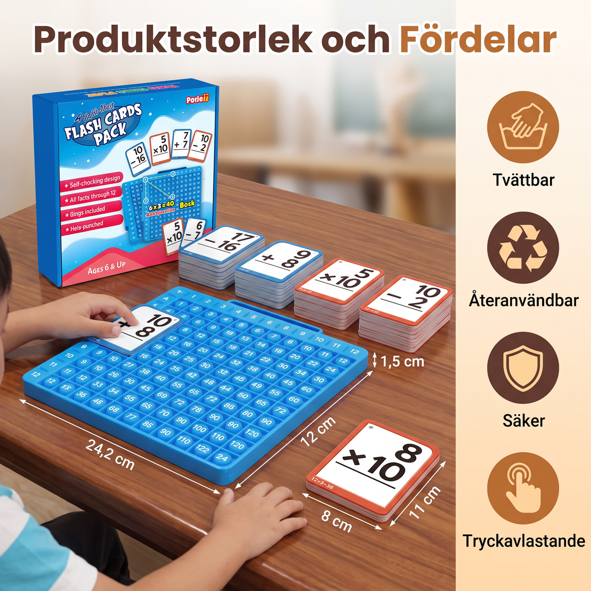 Matematiska lärkort med räknebräda – Addition, subtraktion, multiplikation och division
