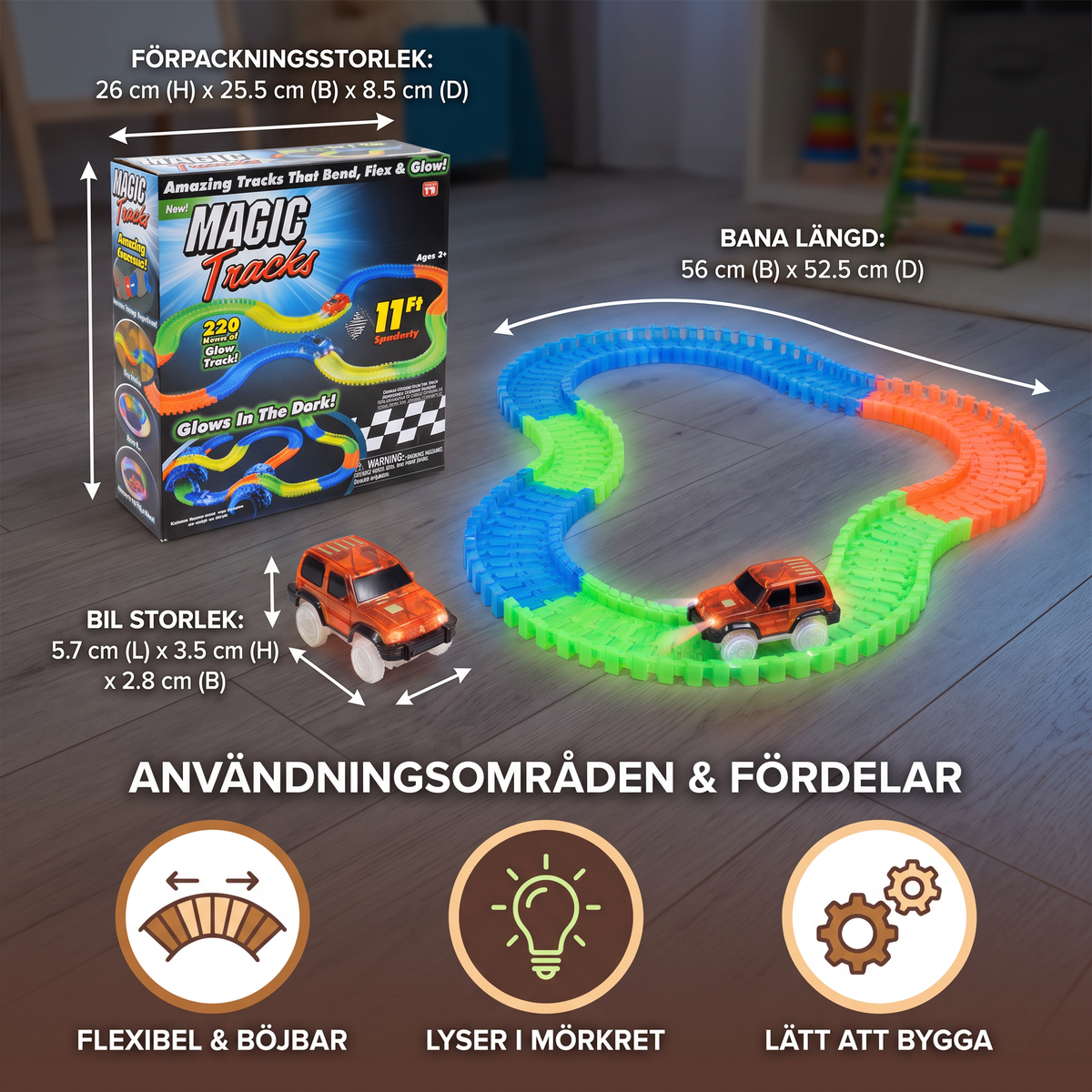 Självlysande flexibelt sand-racerbanebyggset för barn