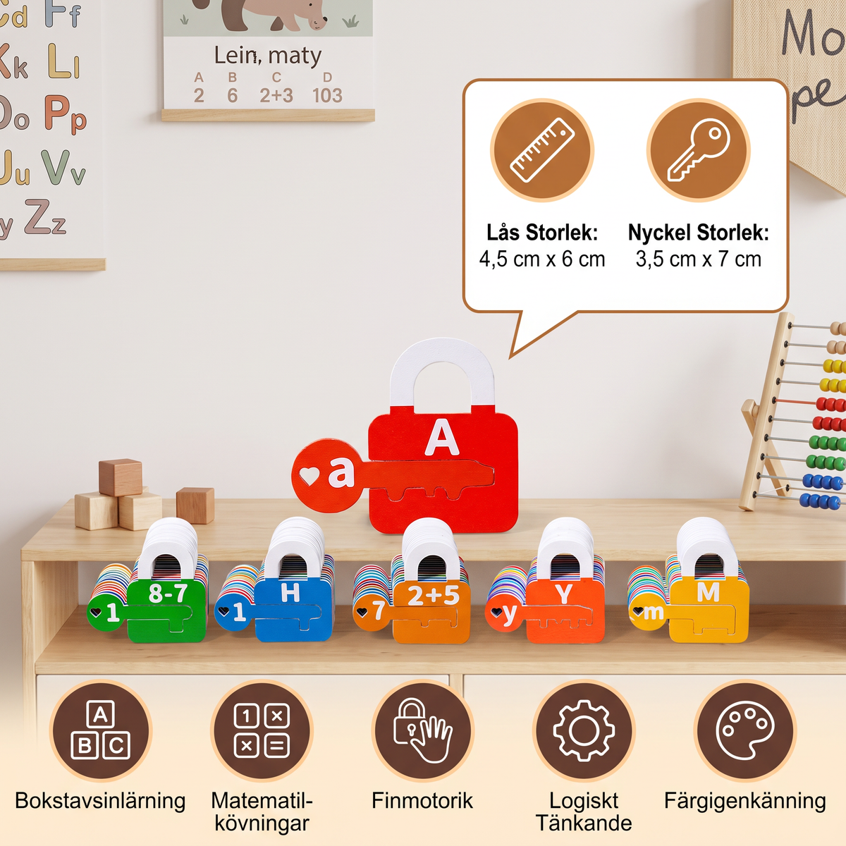 Bokstavs- och mattelås med nycklar – lärande spel