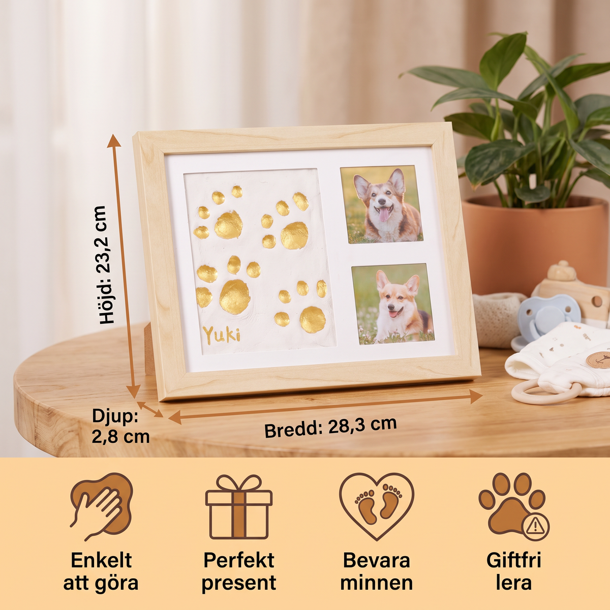 DIY-kit för barn med minnesram för handavtryck – handavtryck och fotovisning