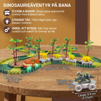 Dinosaurieäventyr på bana – flexibel racerbana med ljusande tåg