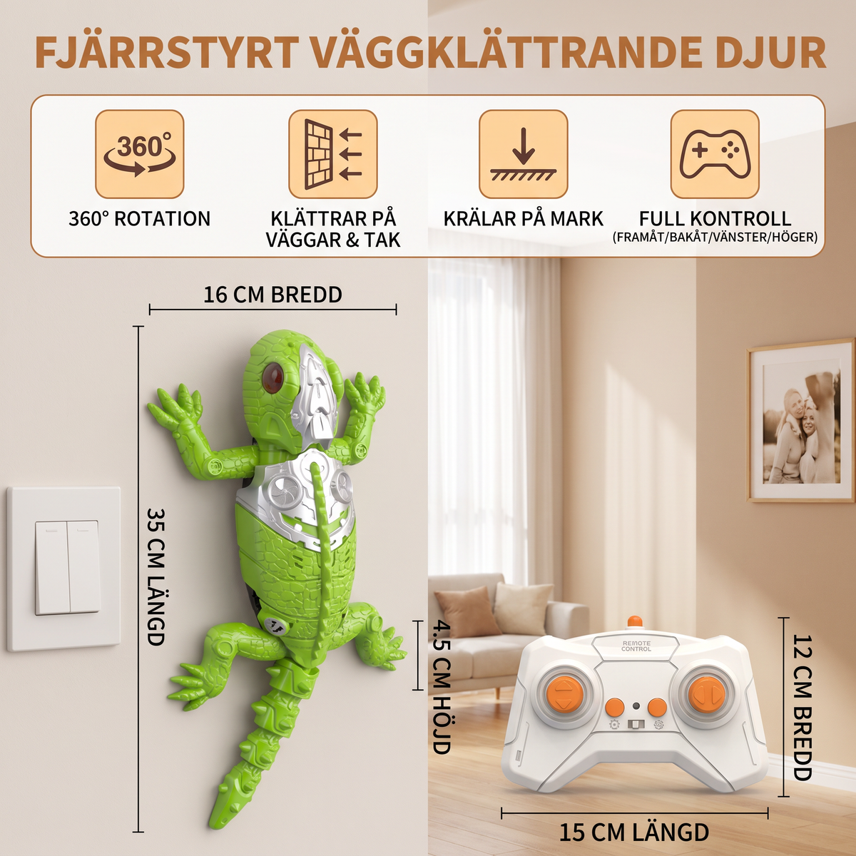 Fjärrstyrt väggklättrande djur – RC-spindel/ödla för väggar & tak