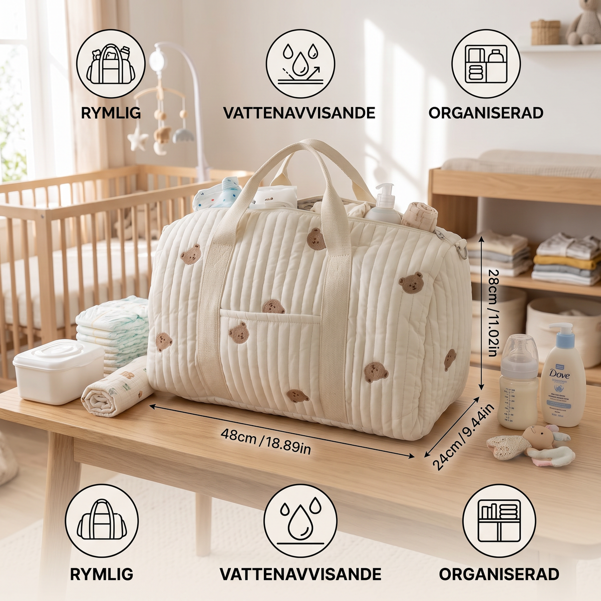 Stor mammaväska för baby – plats för allt mammor behöver!
