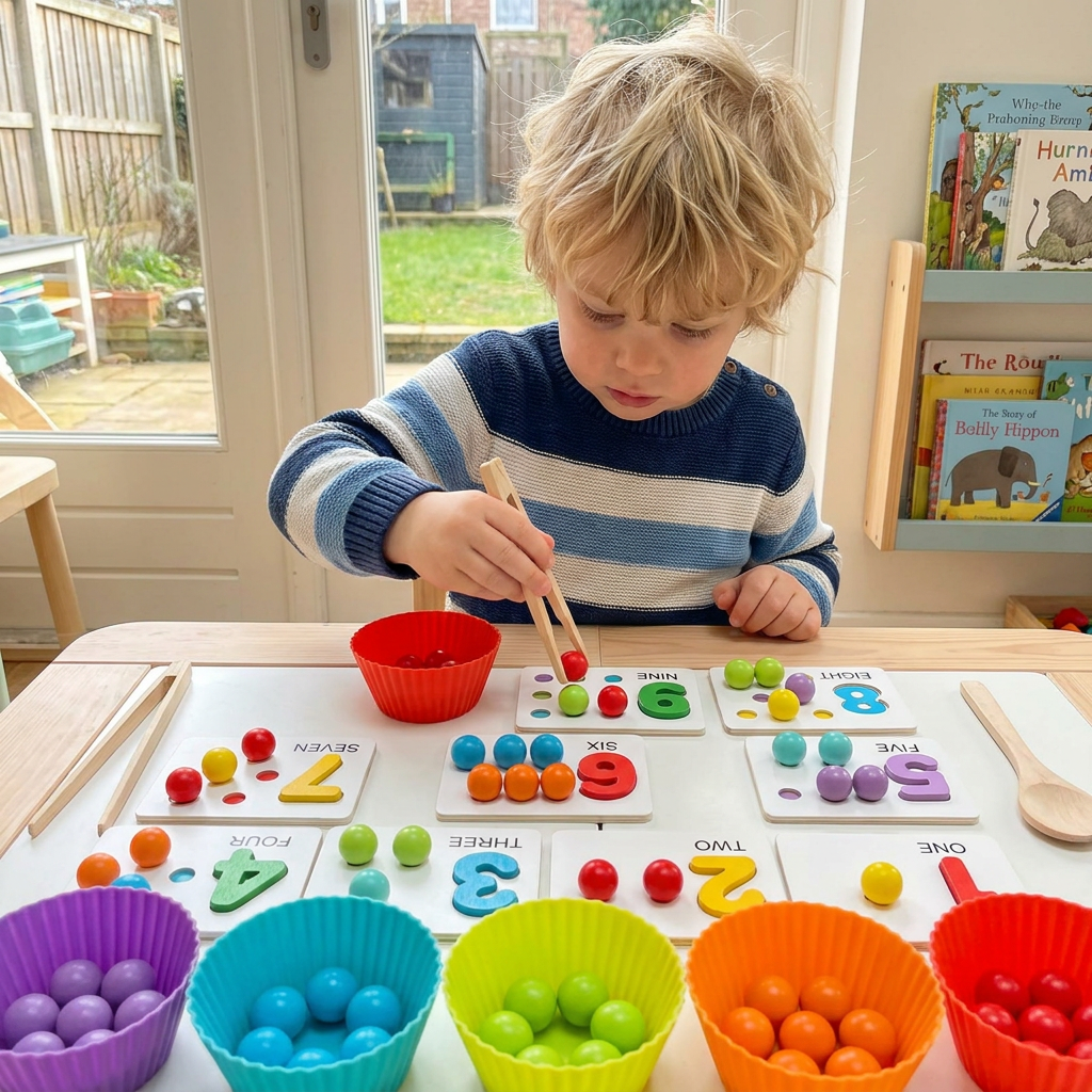 Montessori Kulor Med Siffror Och Färgsorteringsset För Att Lära Sig Räkna