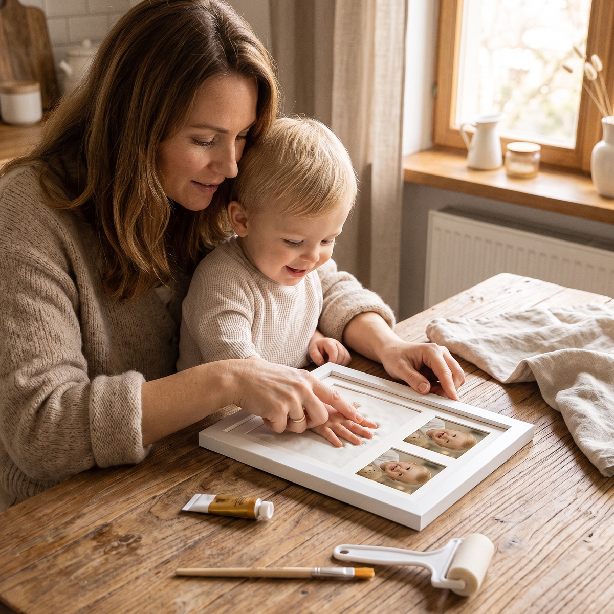 DIY-kit för barn med minnesram för handavtryck – handavtryck och fotovisning