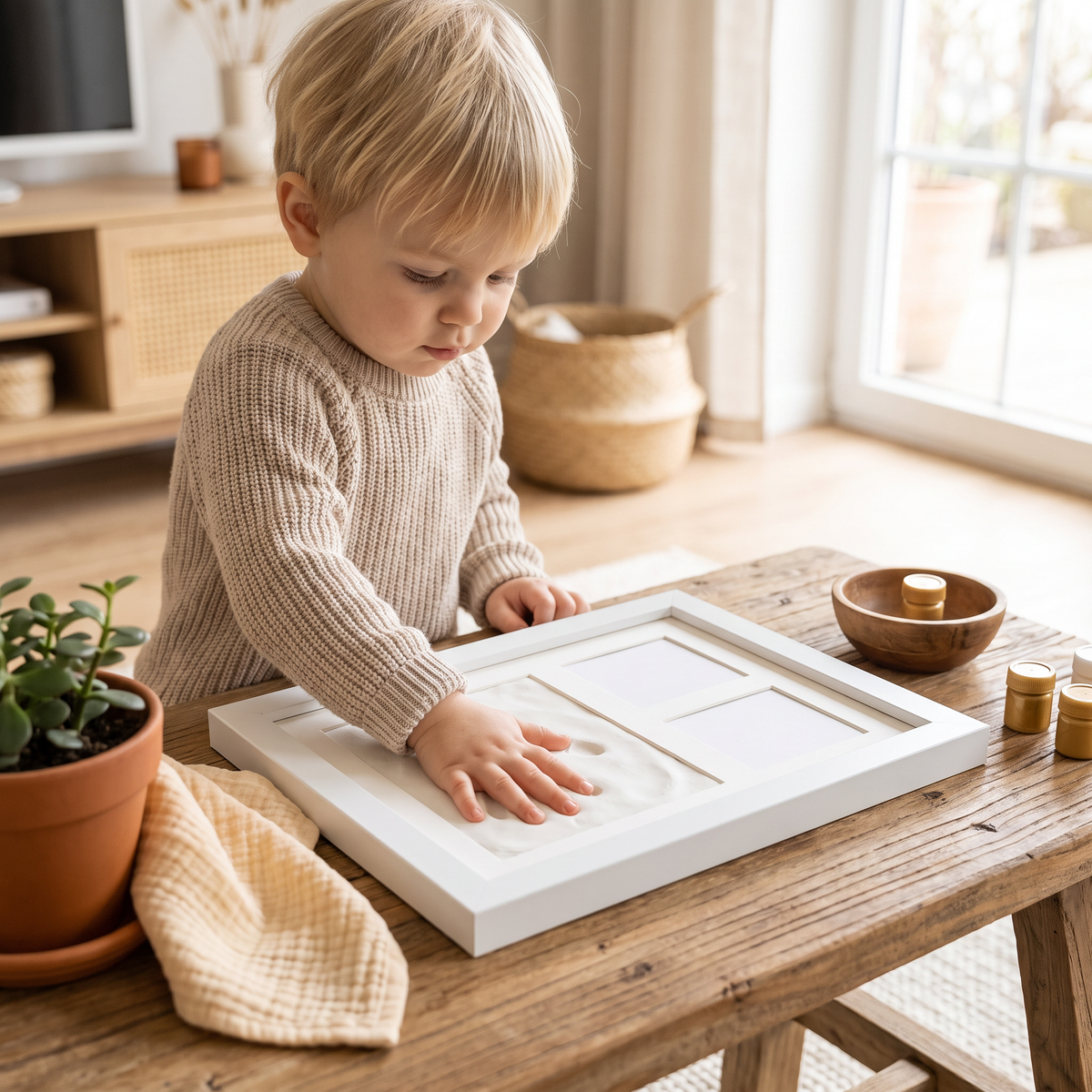 DIY-kit för barn med minnesram för handavtryck – handavtryck och fotovisning